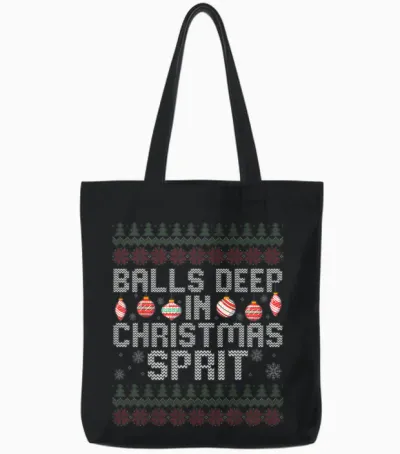 Balls Deep in the Christmas Spirit Matching Couples Ugly Tote Bags - Black