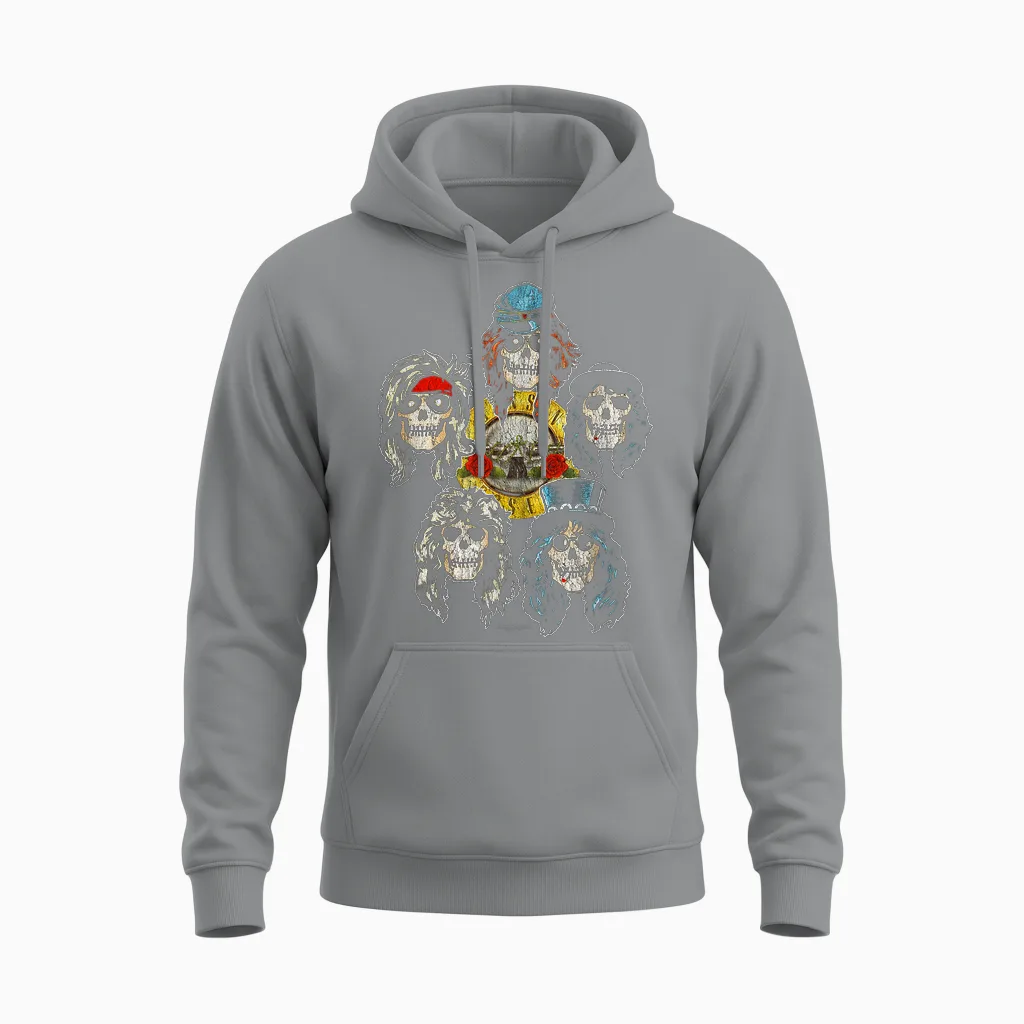 Guns 'n' Roses Faded Skull Vintage Band Heads Grunge T-Shirt, Black, S Unisex Hoodie in Sport Grey