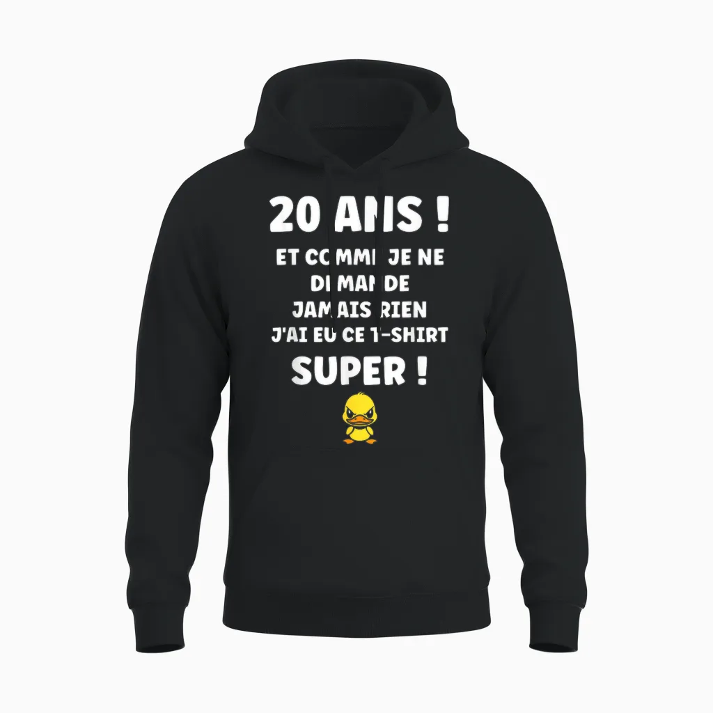 Idée Nul Humour 20 Ans Rigolo Drôle Anniversaire 20 Ans Unisex Hoodie in Black
