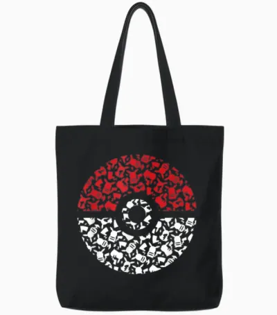 Pokemon Unisex Adult Pikachu Pokeball Pattern T-Shirt, Black, Small Tote Bags - Black