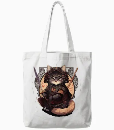 Samurai Cat Warrior Japanische Ninja Katze Kawaii Tote Bags - White