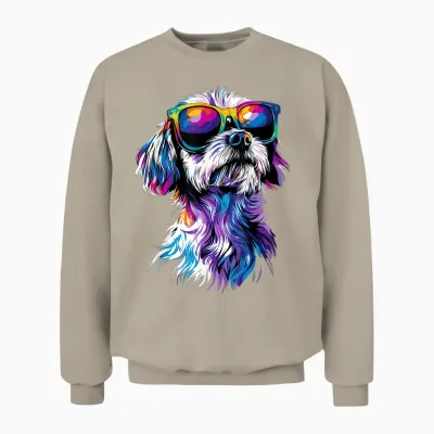 Malteser Mit Sonnenbrille Maltese Hunde Liebe Süßer Malteser Unisex Sweatshirt - Sand