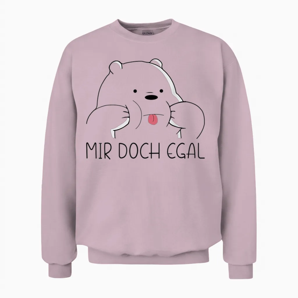 Mir Doch Egal Bär Funny Slogan Women's Men's T-Shirt, White Unisex Sweatshirt in Light Pink