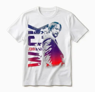 John Wick Colorful Photo with Logo Action Movie Unisex T-Shirt - White