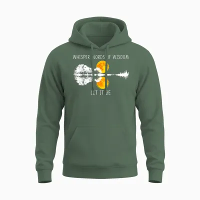 Whisper Words of Wisdom Let-It Be Tshirt Guitar Lake Shadow Unisex Hoodie - Military Green
