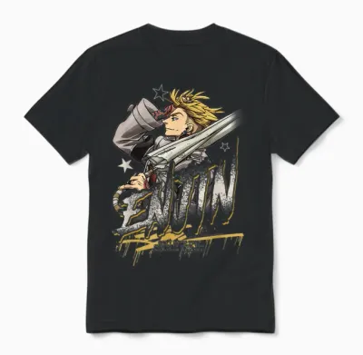 Enjin Portrait Outline with Stars Anime Unisex T-Shirt - Black
