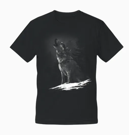 Howling Wolf Motif Women's Men's Kids Girls Boys T-Shirt, Black Unisex T-Shirt - Black