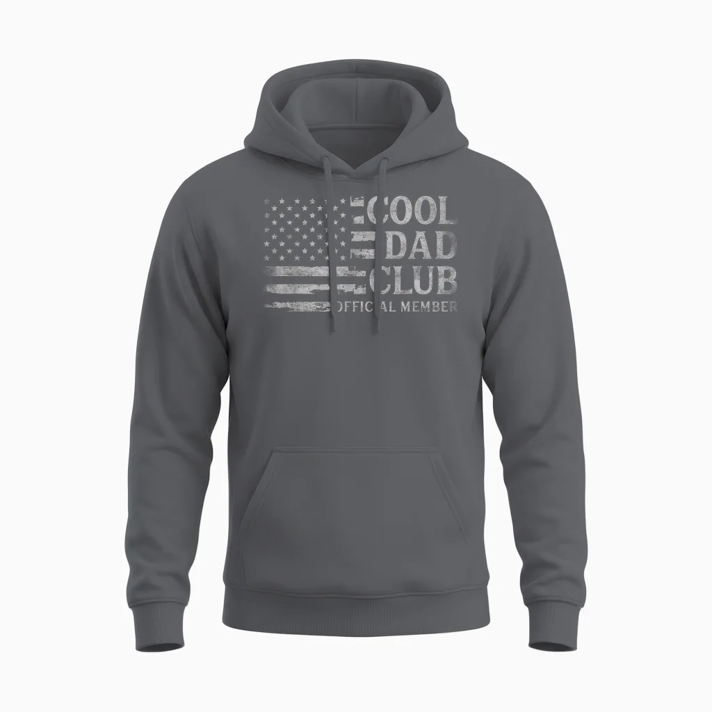 Cool Dad Club Grey Usa Flag Father's Day Vintage Papa Unisex Hoodie in Charcoal