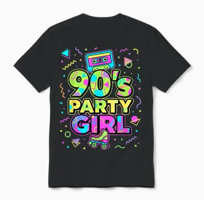 90s Party Girl Damen Outfit 90er Jahre Unisex T-Shirt - Black