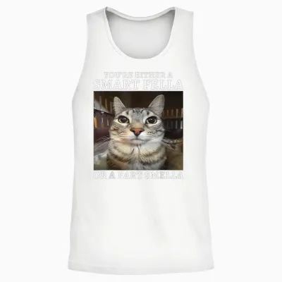 You're Either a Smart Fella or a Fart Smella Funny Cat Meme Unisex Tank Top - White