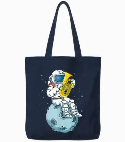 Astronaut Tuba Spieler Musikliebhaber Kinder Big Band Tuba Tote Bags - Navy