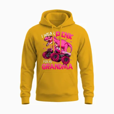 I Wear Pink for My Grandma Breast Cancer Awareness Dinosaur Unisex Hoodie - Gold
