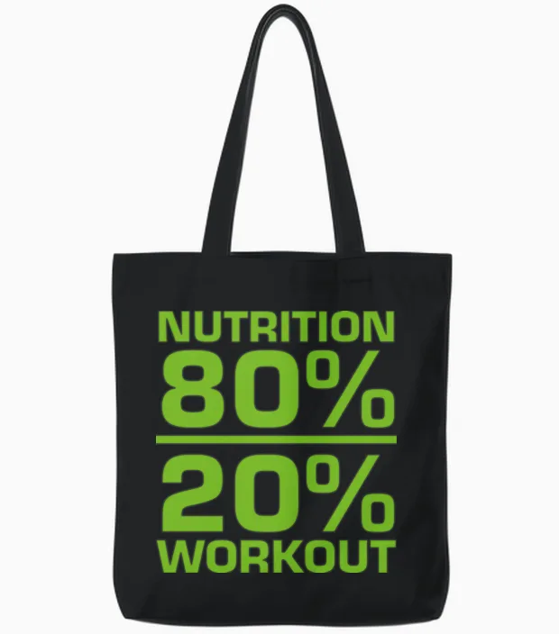 Nutrition 80% 20% Workout Gym & Lifting Tote Bags in Black