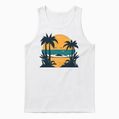 Retro Beach Design Unisex Tank Top - White
