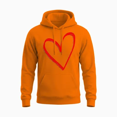 Love Heart Graphic Red Heart Valentine's Day Unisex Hoodie - Safety Orange