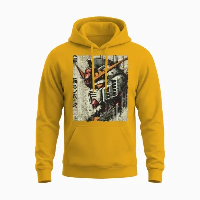 Japanese Mecha Robot Head Vintage Anime Art Men Boys Unisex Hoodie - Gold
