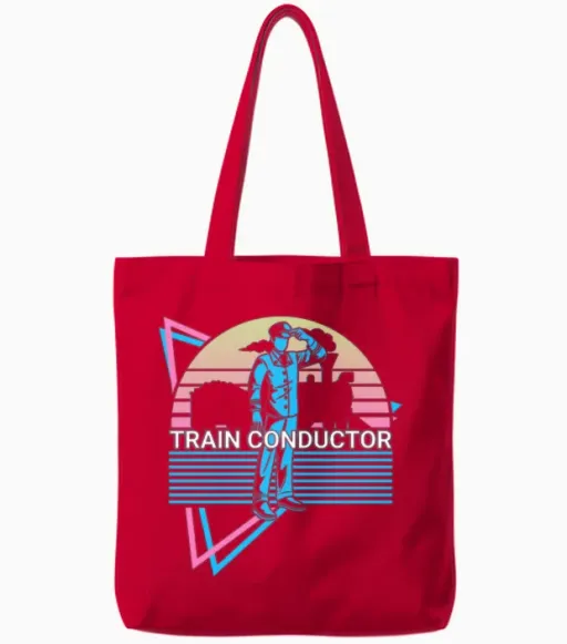 Train Conductor Retro Tote Bags - Red
