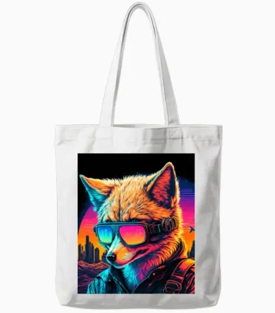Retro Futuristic Synthwave Fox Tote Bags - White