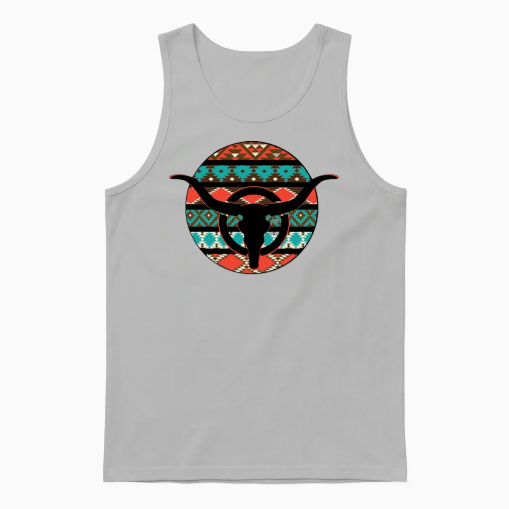 Retro Cow Skull Farm & Country Gift Unisex Tank Top in Ash