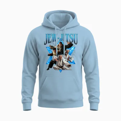 Jew Jitsu Karate Funny Hanukkah Jiu Jitsu Martial Arts Unisex Hoodie - Light Blue