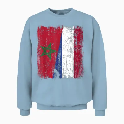 Half Dutch Moroccan Flag T-Shirt, Black, S Unisex Sweatshirt - Light Blue