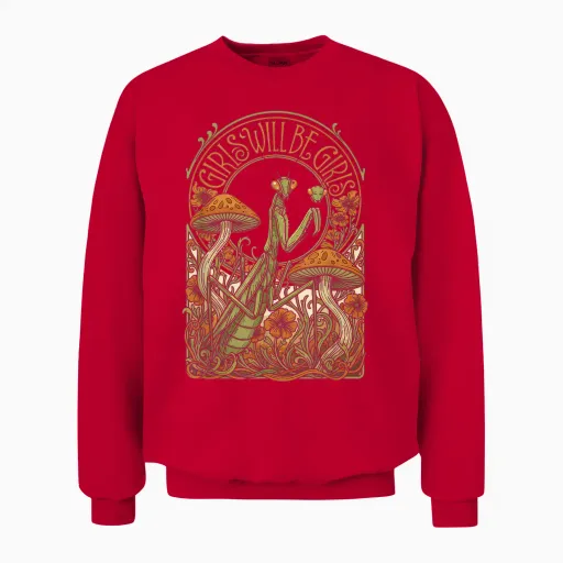 Funny Girls Praying Mantis Unisex Sweatshirt in Red