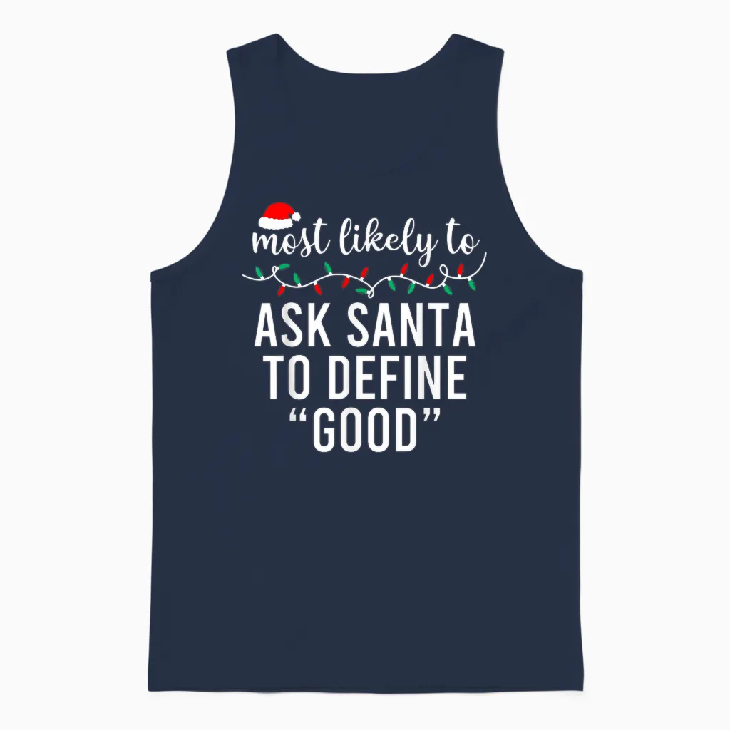 Most Likely to Christmas Shirt Matching Family Pajamas Funny Unisex Tank Top in Navy