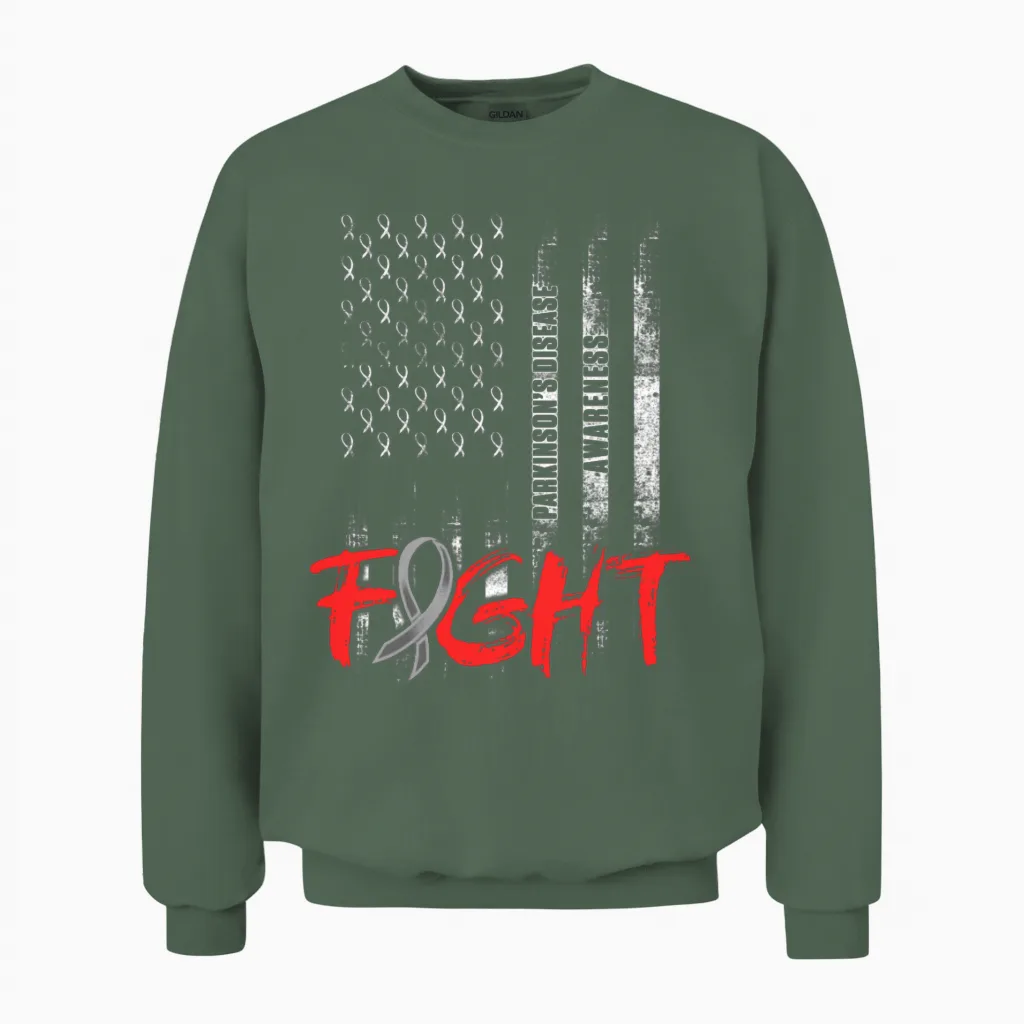 Parkinsons Disease Awareness Us Flag Warrior Unisex Sweatshirt in Military Green