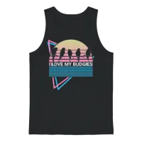 Budgie Parakeet Retro Unisex Tank Top - Black – 1