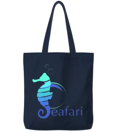 Sea Horse Seafari Tote Bags - Navy