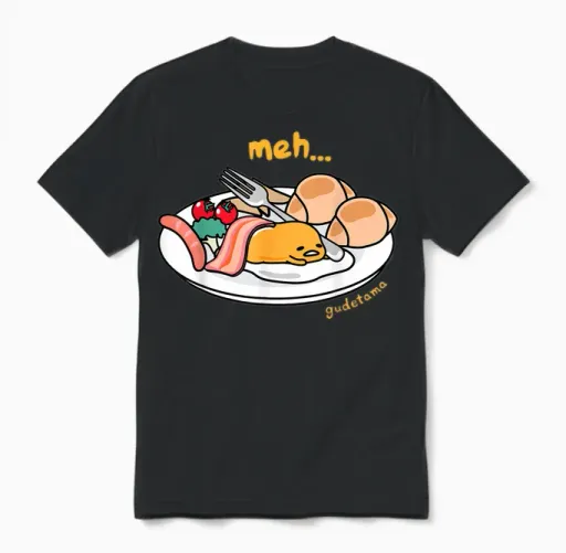 Gudetama "meh" Breakfast Unisex T-Shirt in Black