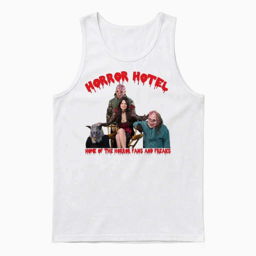 Horror Hotel Group Unisex Tank Top in White