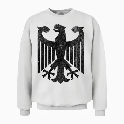 Backprint German Eagle T-Shirt, White, S Unisex Sweatshirt - White