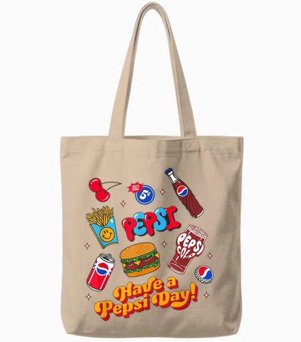 Drink Pepsi Papl1421 Buchstabe Bubble Vintage Retro Grafik Tote Bags in Natural