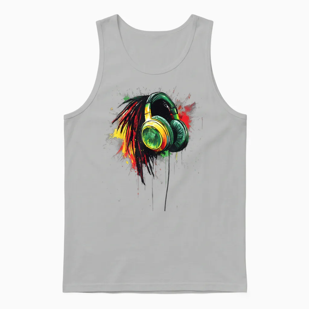 Reggae Music Helmet Jamaica Rasta Roots Jamaica T-Shirt, Black, S Unisex Tank Top in Ash