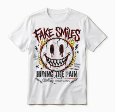 Backprint Streetwear Fashion Women's Men's Retro Smile Unisex T-Shirt - White