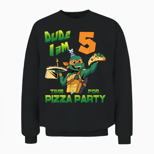 Mademark X Teenage Mutant Ninja Turtles - Dude I Am 5 Years Old Mikey Pizza Birthday Party Unisex Sweatshirt in Black