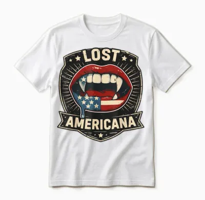 Lost Americana Vampire Patriotic Retro United States Unisex T-Shirt - White