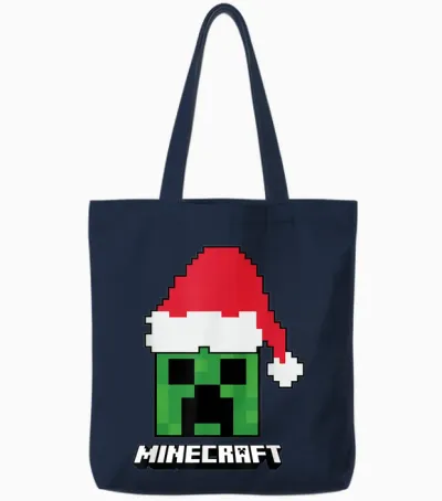 Minecraft Christmas Creeper Santa Tote Bags - Navy