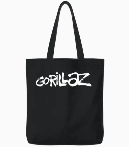Gorillaz White Paint Brush Logo T-Shirt Haut De Gamme Tote Bags in Black