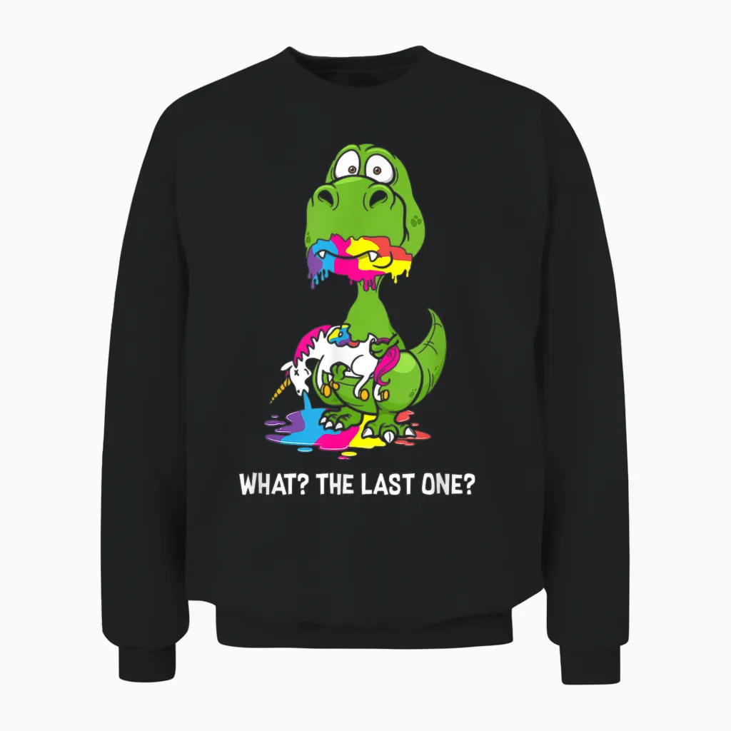 The Last Unicorn Cute Dino What? Dino Eating Unicorn Unisex Sweatshirt in Black