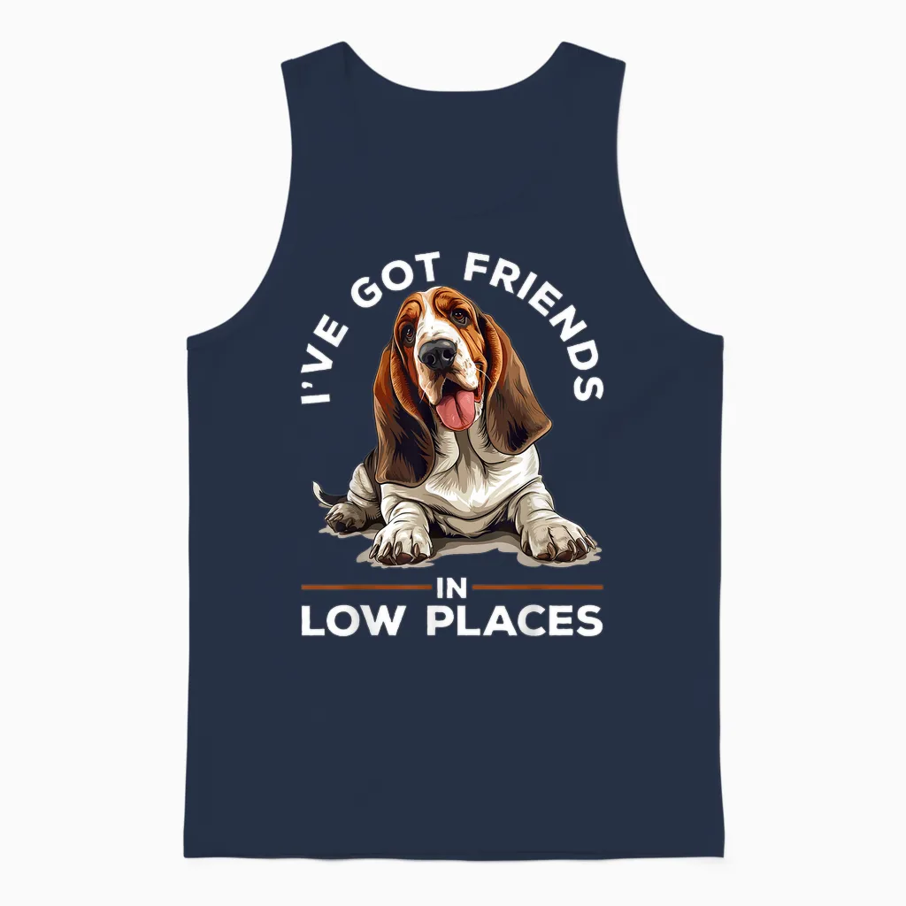 Basset Hound Dog Breed I've Got Friends in Low Places Unisex Tank Top in Navy