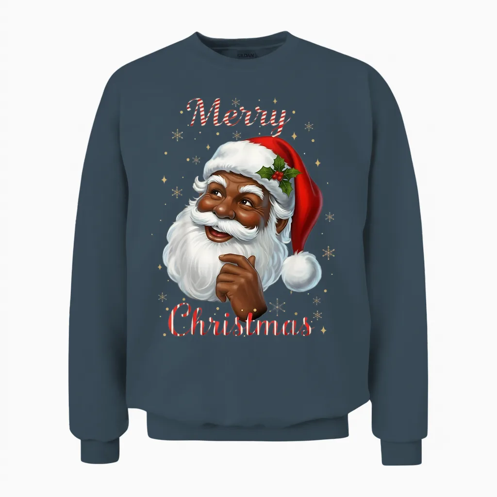 African American Santa Christmas Cool Black X-Mas Unisex Sweatshirt in Dark Heather