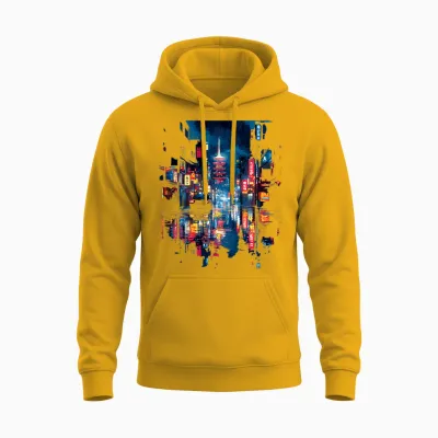 Japanischer Regen Backprint Unisex Hoodie - Gold