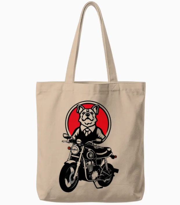 Funny Dog Biker Lovers Gift Tote Bags in Natural