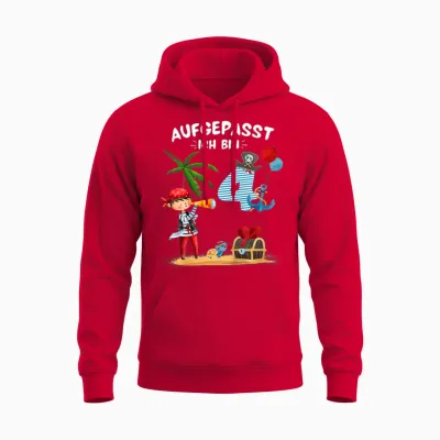Kinder Geburtstag Pirat Junge Aufgepasst 4 Jahre Piraten Party Unisex Hoodie - Red