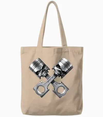 Skull Engine Piston Skull Motorsport Tuning T-Shirt, Black, S Tote Bags - Natural