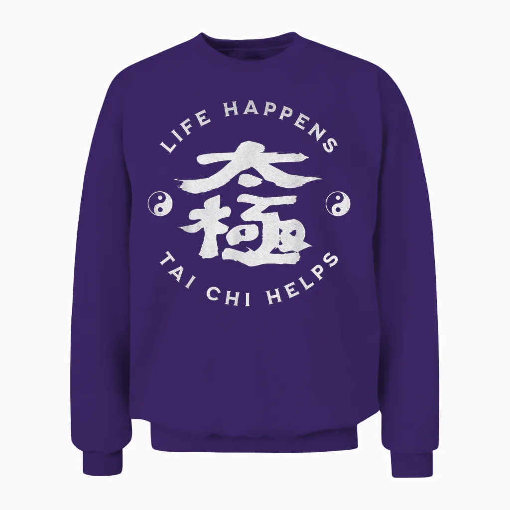Life Happens Tai Chi Aide La Calligraphie Chinoise Ying & Yang Unisex Sweatshirt in Purple