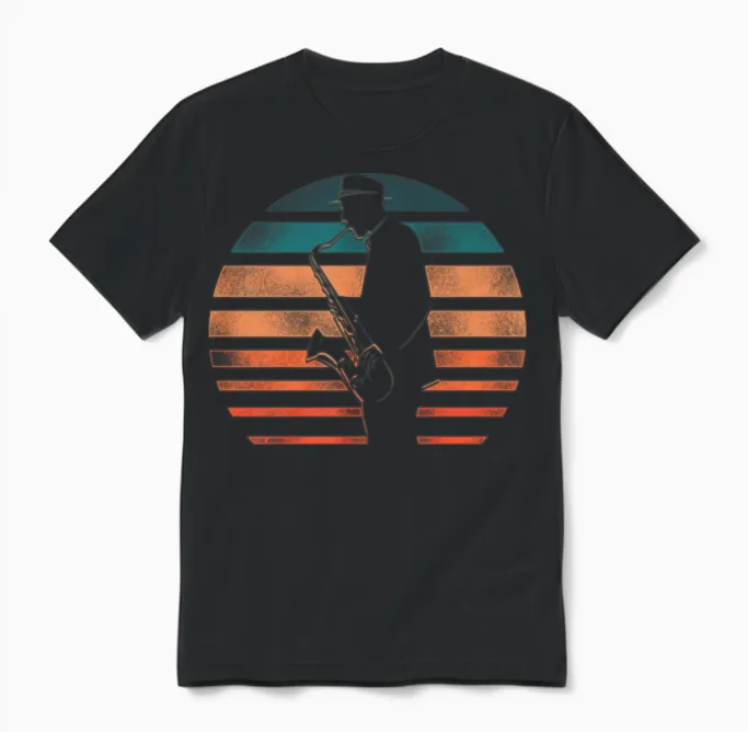 Saxophone Retro Vintage Unisex T-Shirt - Black