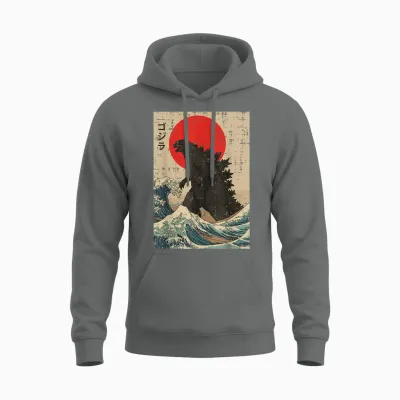 Japanese Kaiju Wave Red Sun Japan Monster Men Women Unisex Hoodie - Graphite Heather